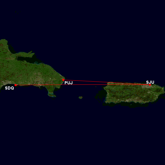 map PUJ-SJU-SDQ